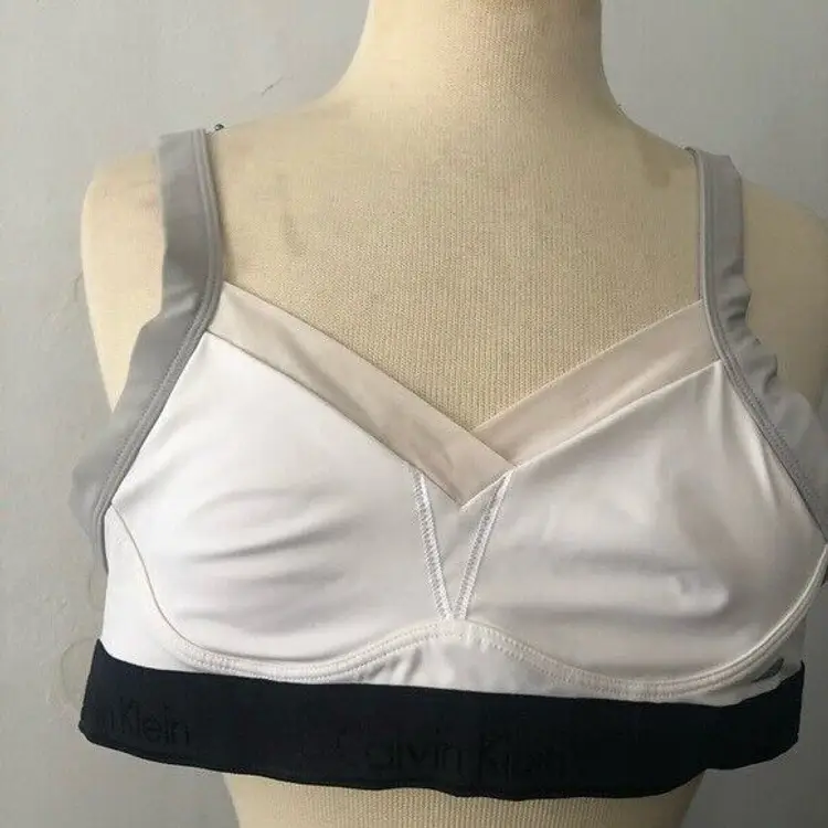 Calvin Klein high impact black grey white colorblock sports bra performance XS