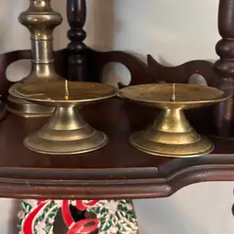 Vintage Short Solid Brass Pillar Candlestick Pair