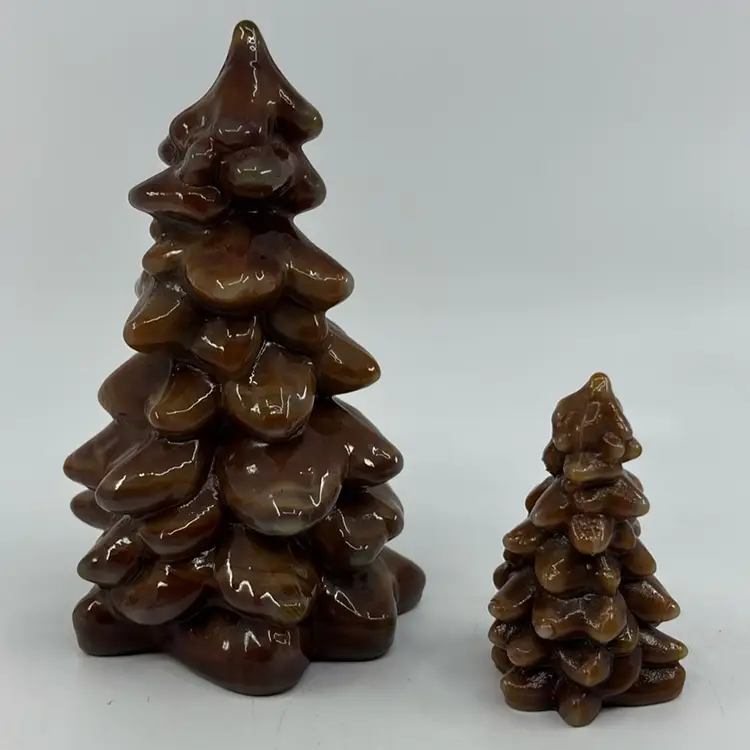 Mosser Caramel Slag 5.5” & 2.75” Art Glass Trees