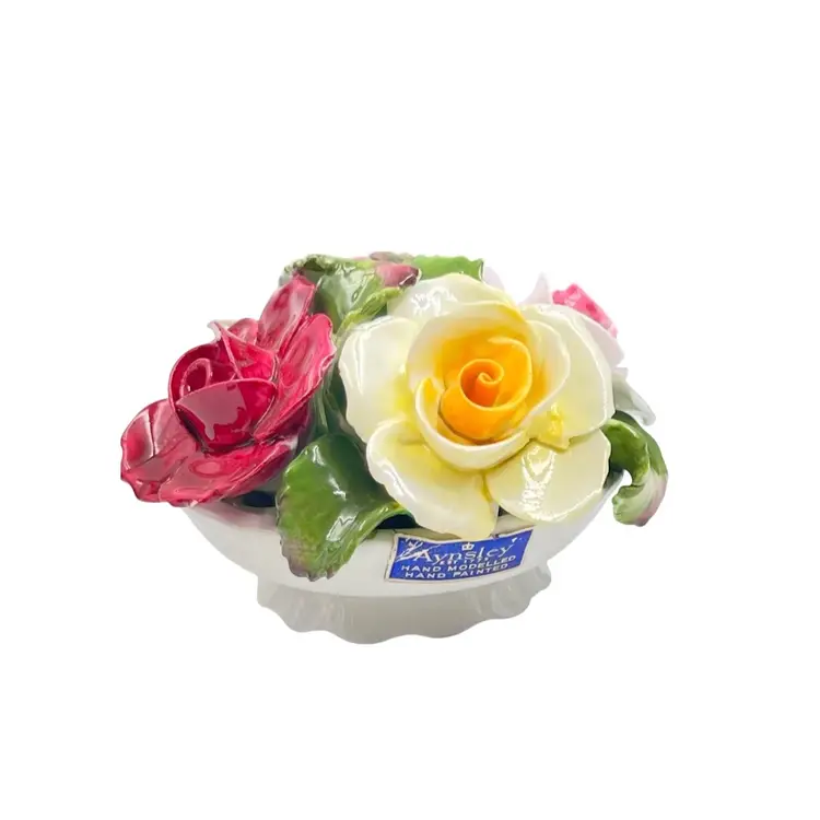 BONE CHINA FLOWER BOUQUET By Aynsley England 4 hand-modelled and hand painted Roses  In Dish *read*
