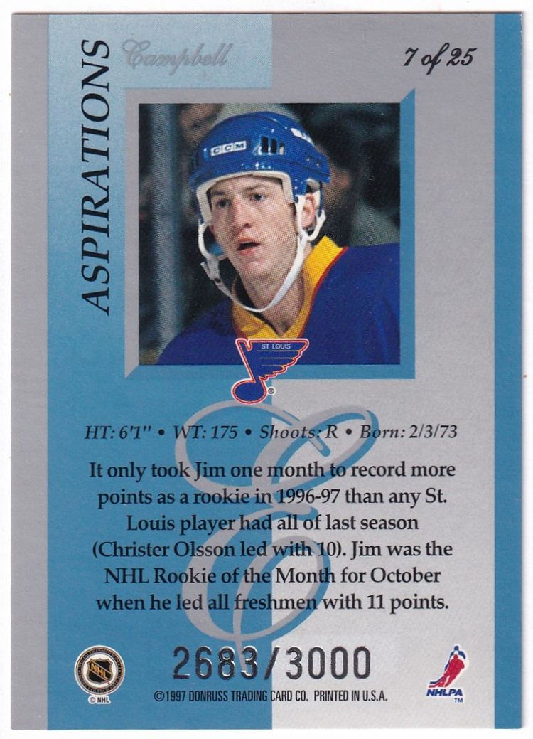1996-97 Donruss Elite Aspirations #7 Jim Campbell St Louis Blues Hockey Card