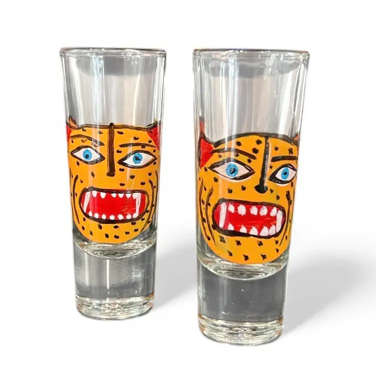 Fun Hand Painted Jaguar Face Shot Glasses