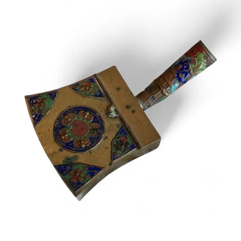 Vintage Brass Enameled Silent Butler Or Ash Tray