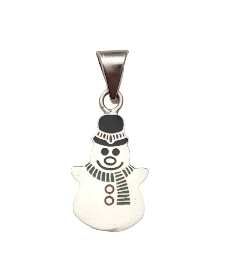 Sterling Silver Enamel Snowman Pendant E628