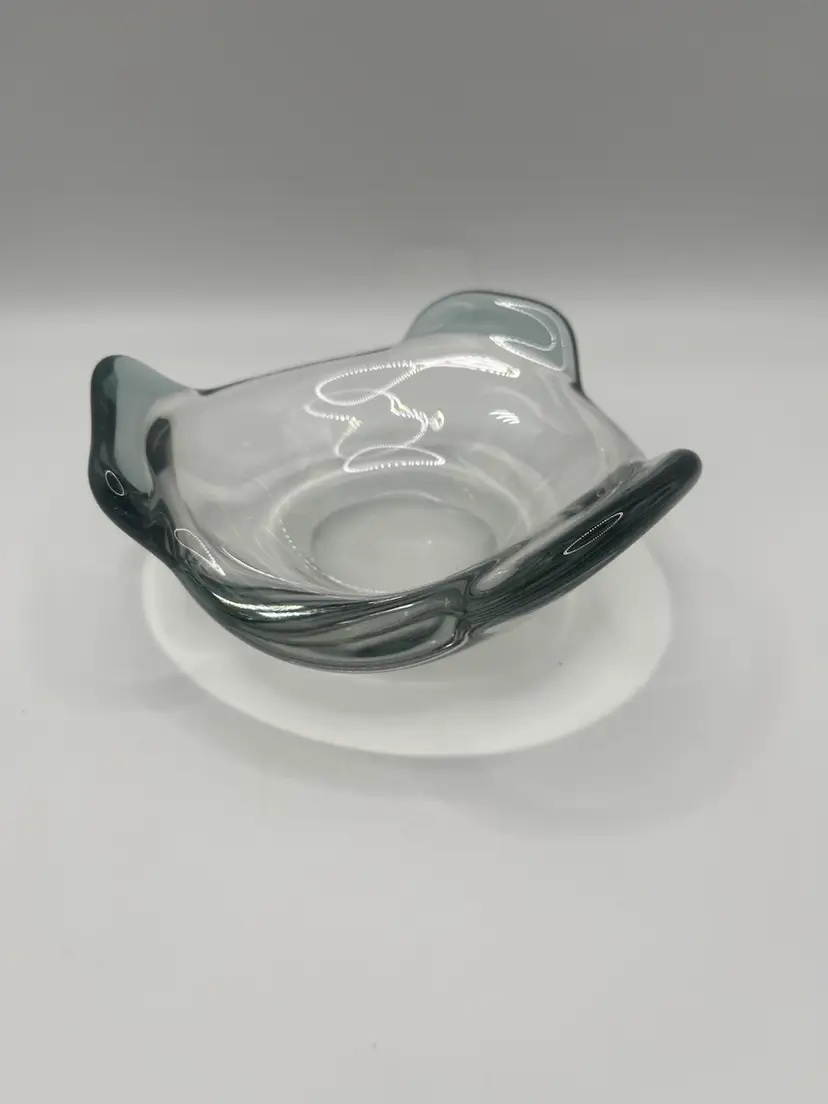 Swedish Glass Dish Candle Holder Smoky To Clear