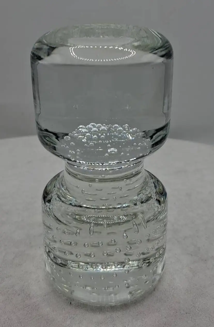Vintage Italian-Made Clear Bullicante Glass Barbell Shaped Paperweight