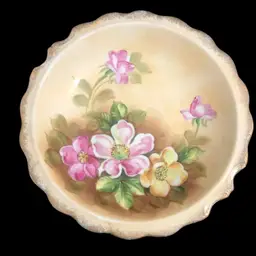 Early 1900s Hand-Painted Dogwood Floral Bowl 9.25" dia