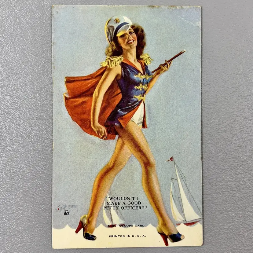 Vintage Pin Up Mutoscope Card Wouldn't I Make A Good Petty Officer Brunette Uniform