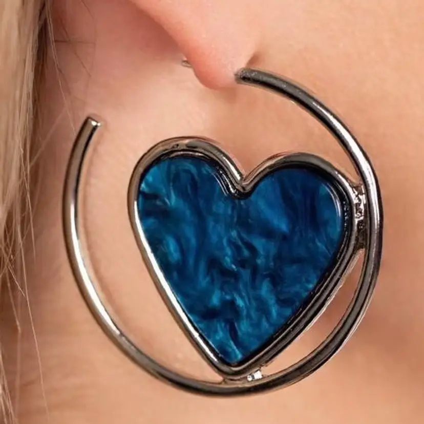 Blue Heart Hoop Earrings