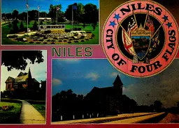 Niles Michigan City of Four Flags Unused Postcard