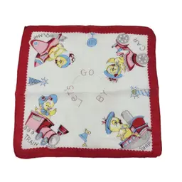 Vintage Lets Go By Children's Handkerchief With Red Trim Cute Chicks
