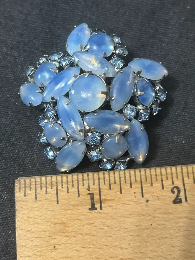 Vintage Blue Givre Glass Doomed Brooch