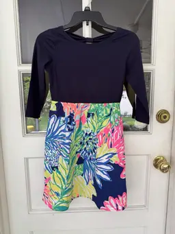 Lilly Pulitzer Girls Mochi Dress High Tide Navy Travelers Palm Size XL New