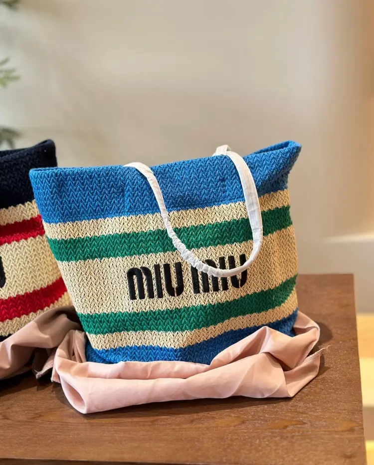 #13 - GWP/VIP MIU MIU BLUE/GREEN STRIP TOTE
