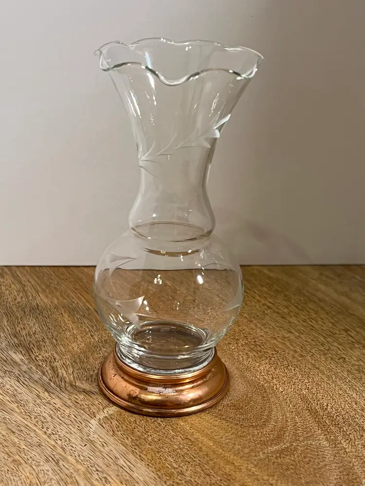 Etched Vase With Metal Base