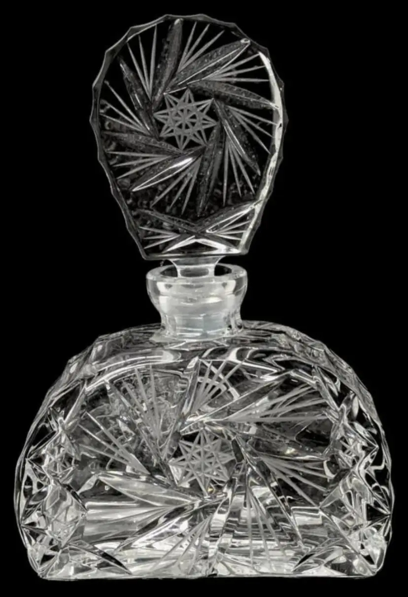 Vintage Pinwheel Crystal Perfume Bottle With Stopper, 6.2" Tall, No Stains, Chips or Cracks