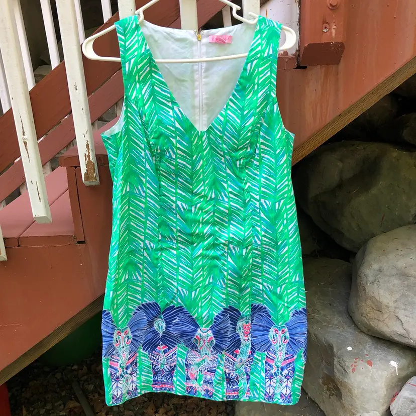Lilly Pulitzer Tandie Shift Toucan Green Elephant Size 12 Dress