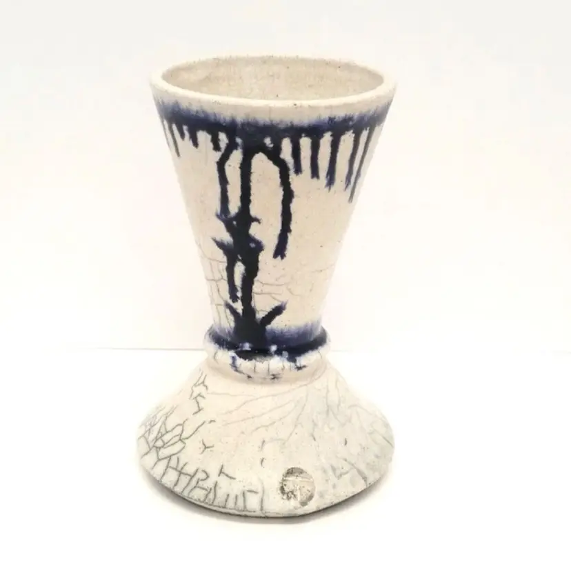 Vintage Raku Artist Stamped Vase/Blue Drip Glaze/Home Decor/Raku Pottery Vase/Raku Drip Glaze Vase/Raku Vase/Vintage Raku Vase/Stamped T