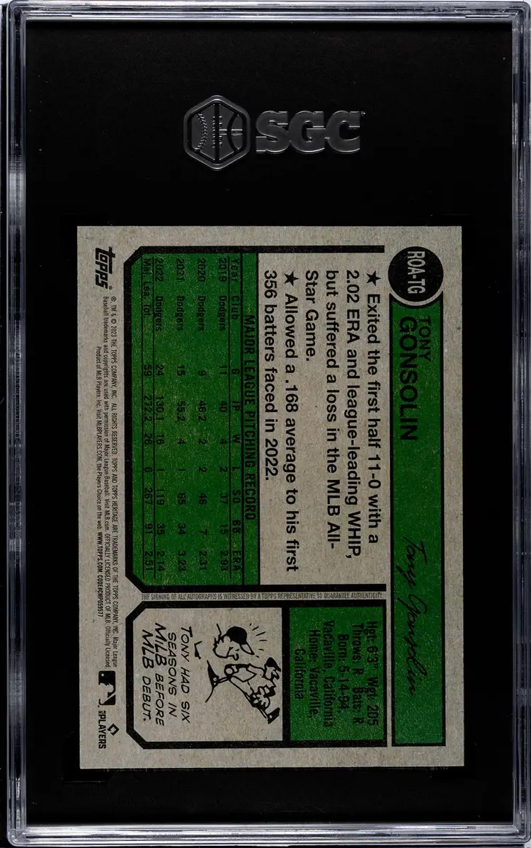 2023 Topps Heritage ROA-TG Tony Gonsolin Real One Autographed Auto Grade SGC 10 GM