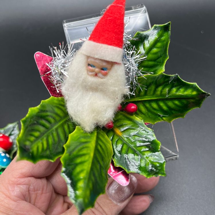 Reflector Ornament Vintage Cotton Beard Santa - Clip On - Upcycled Handmade by Me