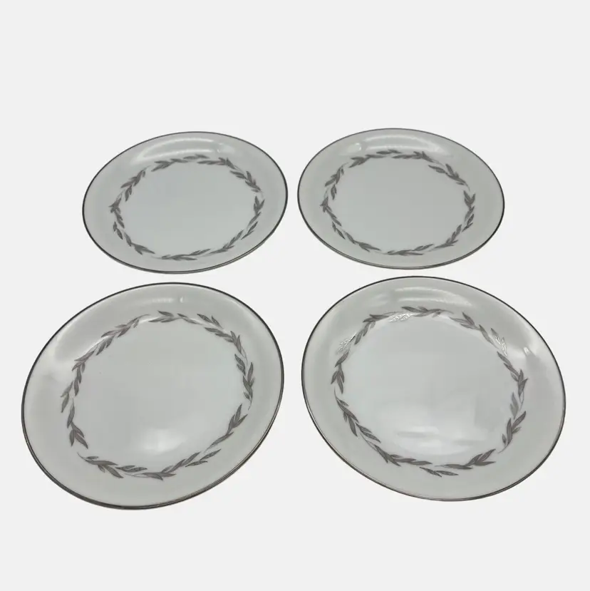 Vintage Noritake Graywood 4 Bread & Butter Plates Platinum Trim 6041 Japan 6.25"