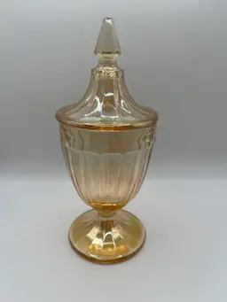 Vintage Marigold Carnival Glass Covered Candy Dish Jar