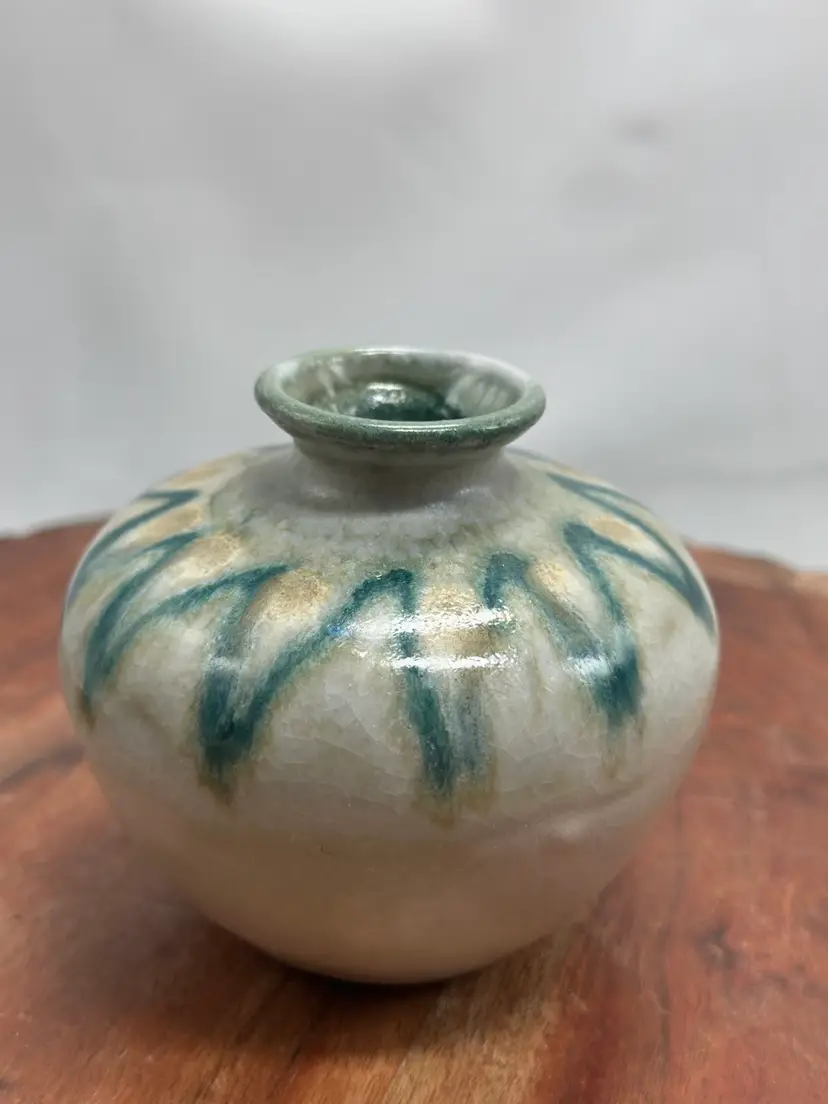 Pottery Handmade Aztec Weed Pot Small Mini Vase Signed Vintage