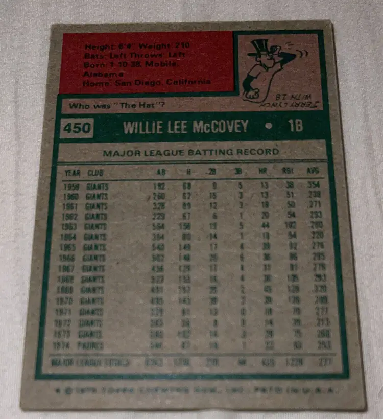 1975 Topps Mini Willie McCovey # 450