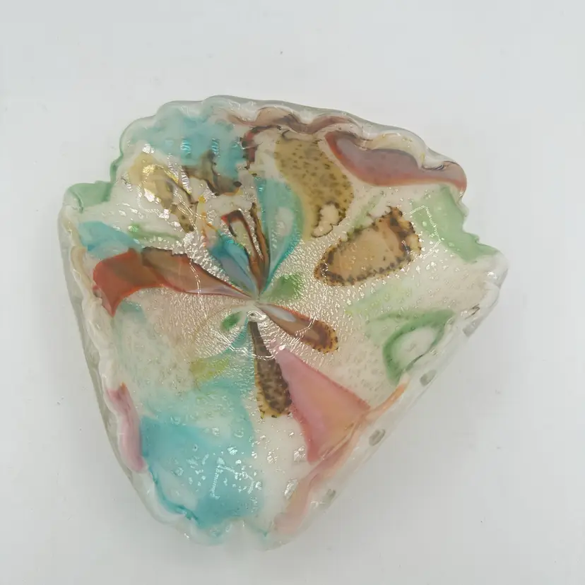 Vintage Murano Venetian Tutti Frutti Glass Handkerchief Bowl Foil Murrine