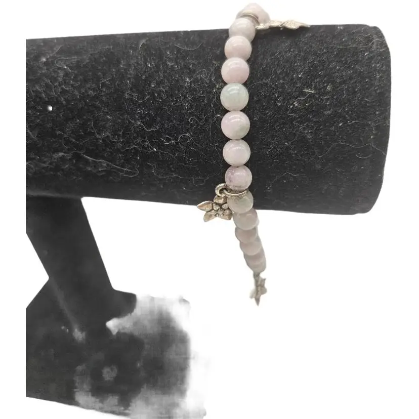 Silver Flower Charm Beaded Bracelet