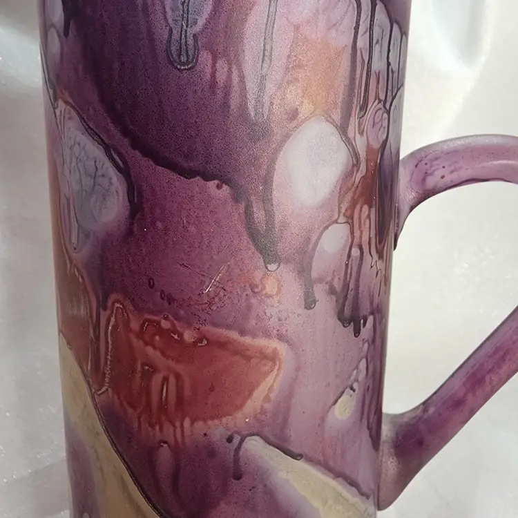 Rueven Originals Hand Painted " Nouveau Art Glass " Tall Martini Pitcher Vase