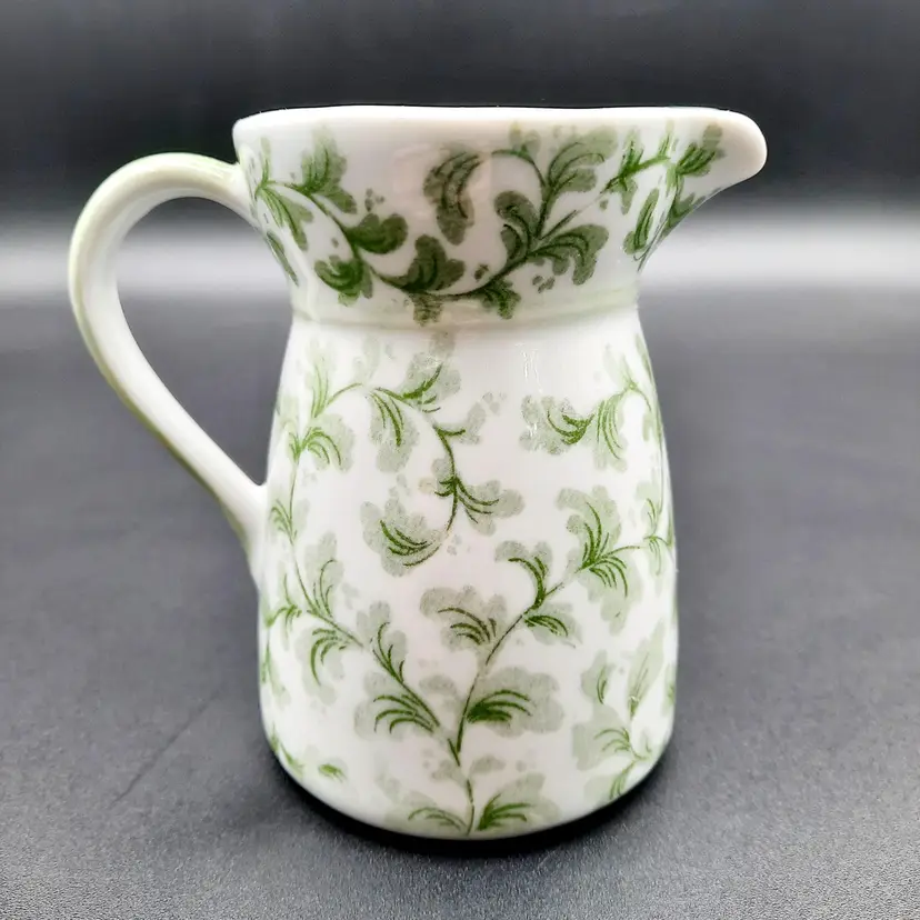 Andrea by Sadek Creamer Pitcher White with Green Leaf Vine