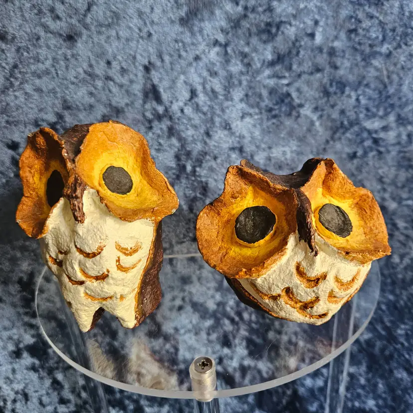 Vintage Paper Mache Owl Figurines Folk Art Hand Painted Upcycled  Set of 2