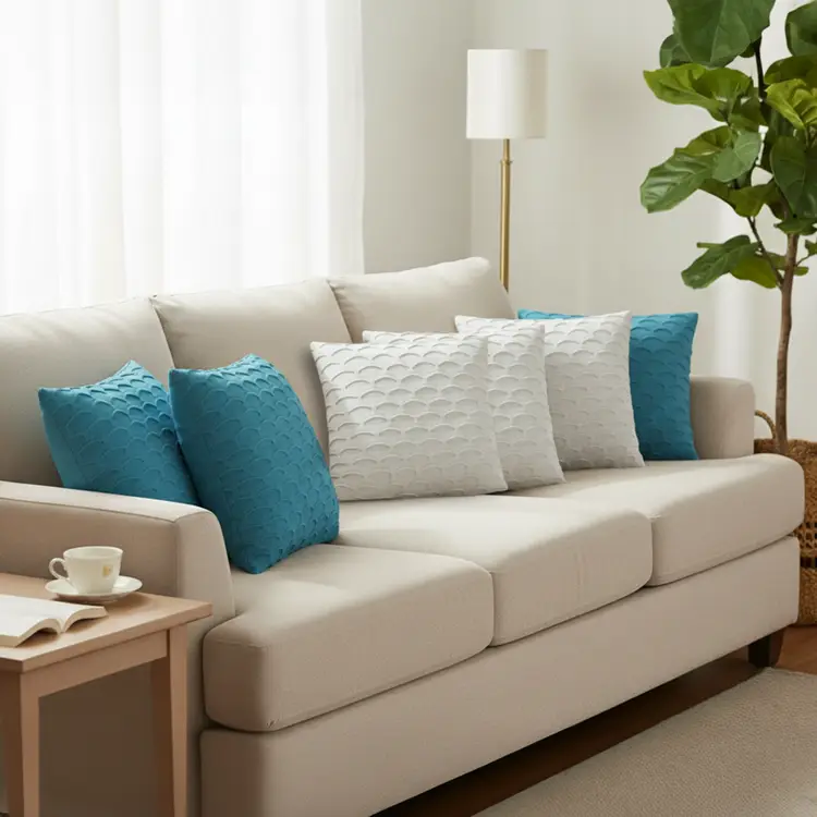 SOGA 6PC Scalloped Wave Pillow Covers Turquoise Blue & Pure White 45cm Decorative Set