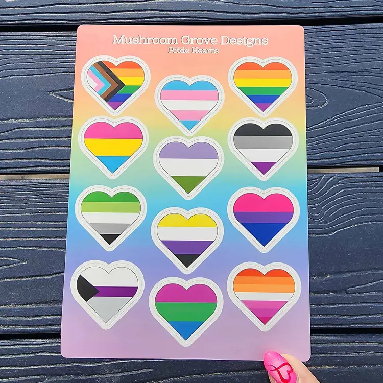 Pride Hearts 5x7" Vinyl Sticker Sheet - Made by Me