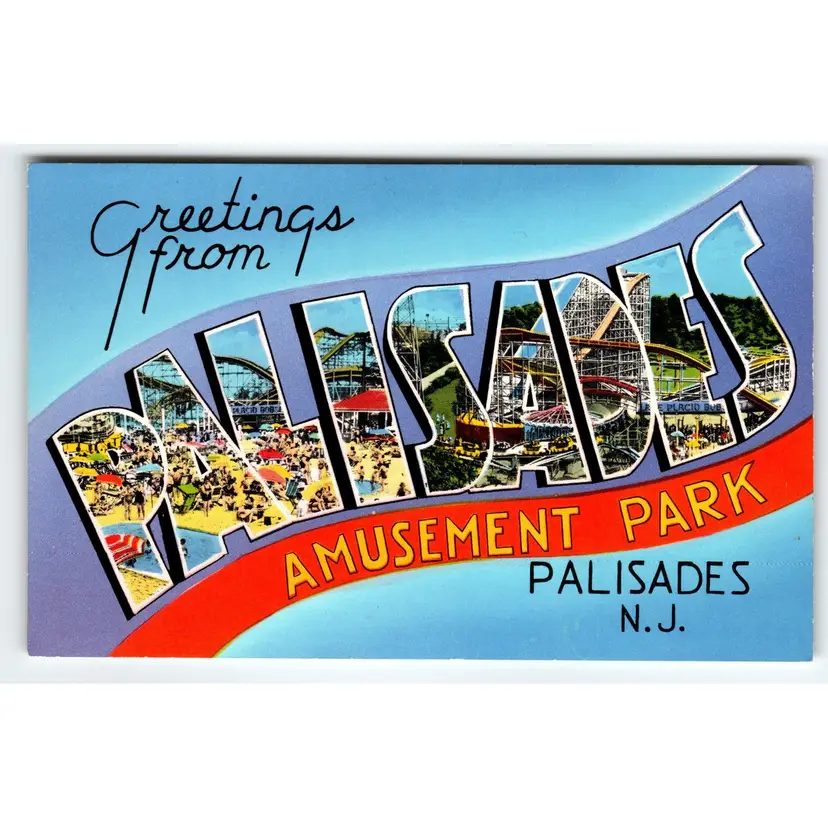 Greeting From Palisades Amusement Park New Jersey 1950's Large Letter Postcard