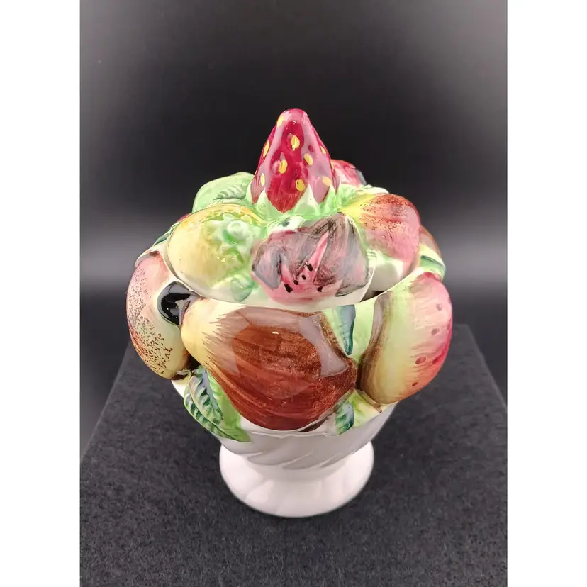 Vintage Lefton Jam Jar/Sugar Bowl with lid - Fruit Design 4.75" tall x 4" wide