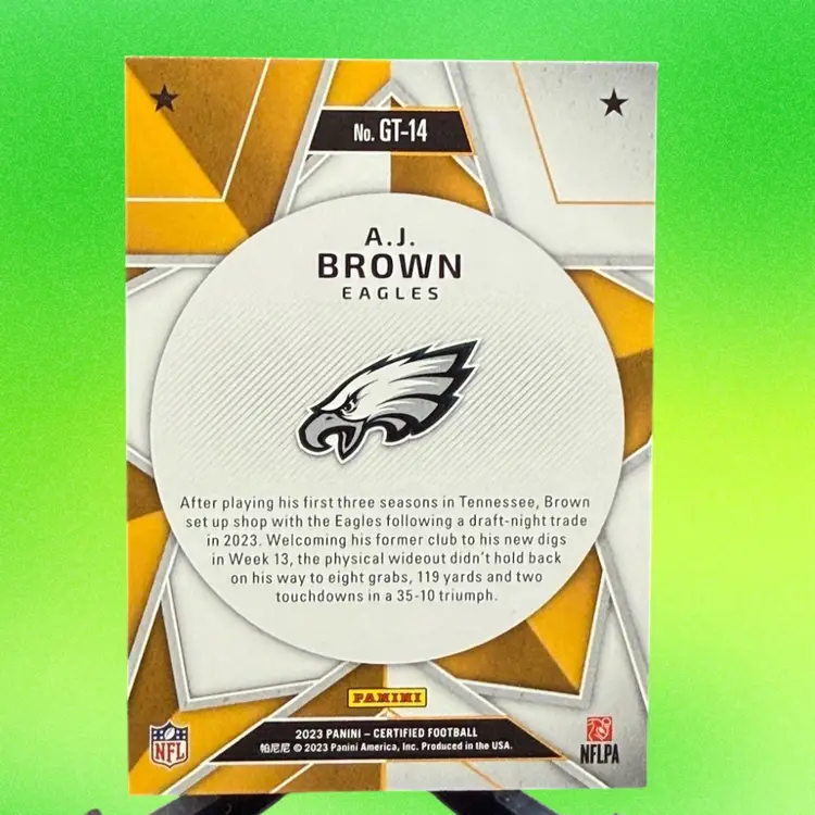 A.J. Brown 2023 Panini Certified Gold Team #GT-14 Philadelphia Eagles