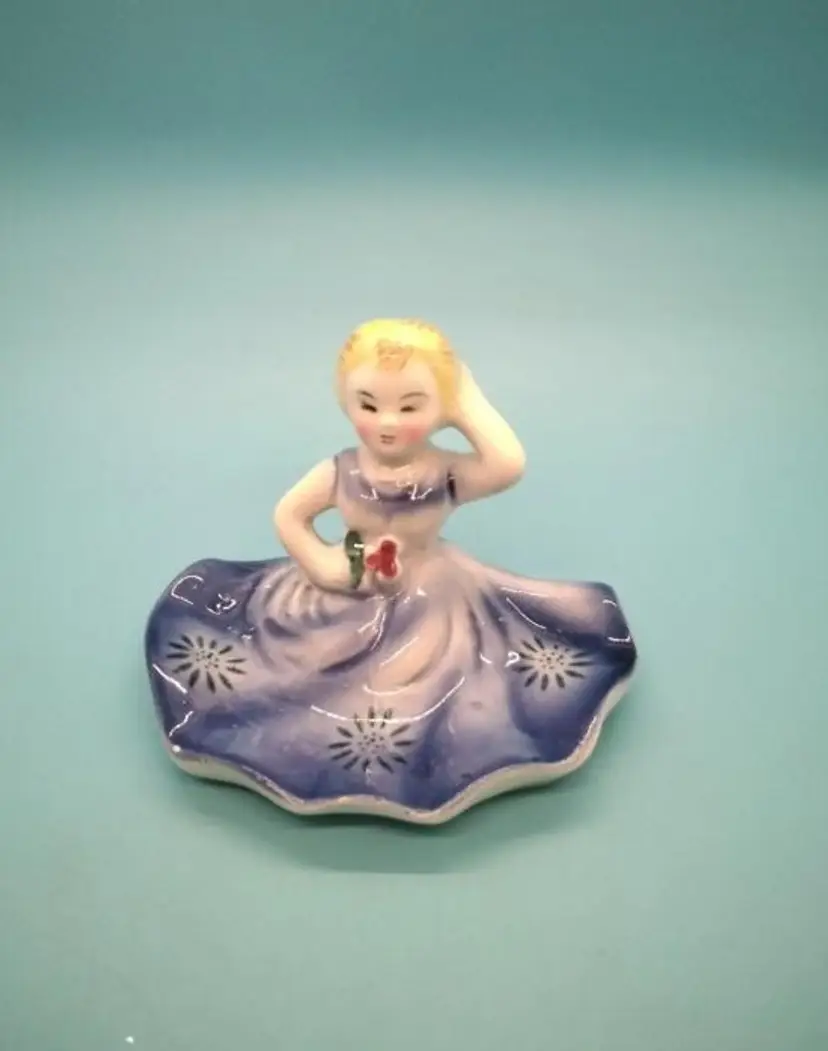 Vintage Ceramic Girl Figurine Trinket Dish