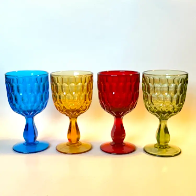 VTG Fenton Colonial Thumprint Goblets Multicolor Set of 4 Red Blue Green Amber