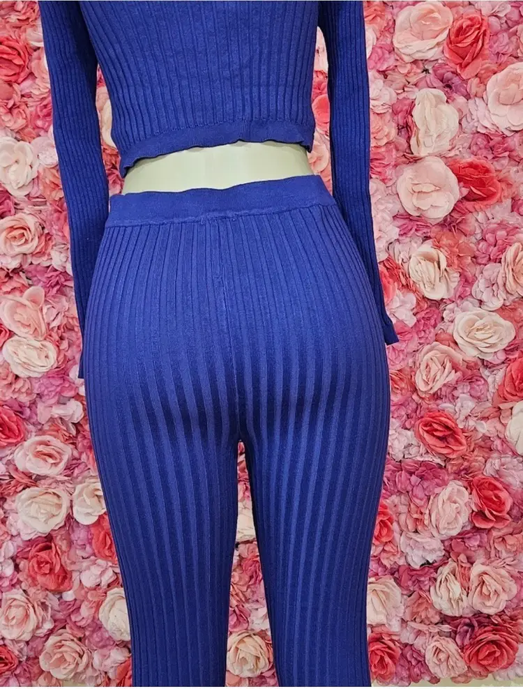 Royal Blue Ribbed Knit Two-Piece Set