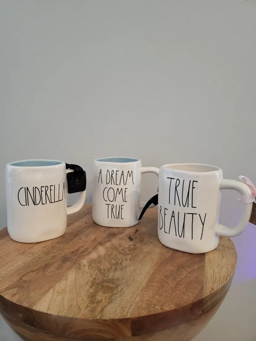 Set of 3 Rae Dunn Disney Princess Mugs Cinderella Beauty and The Beast