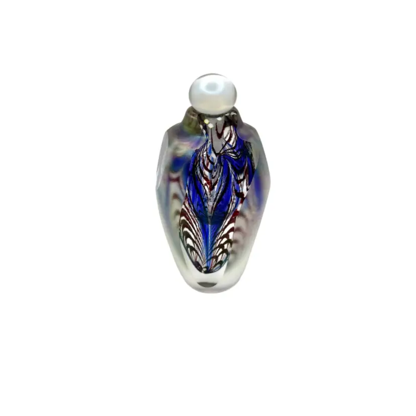 Brian Maytum Art Glass Dichroic Perfume Bottle w Dauber, Signed 4 Sided Faceted.