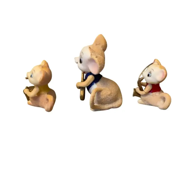 Celluloid Plastic Mouse Band Christmas Ornaments 2 X 2 & 2 2 1/8 X 3 Inches