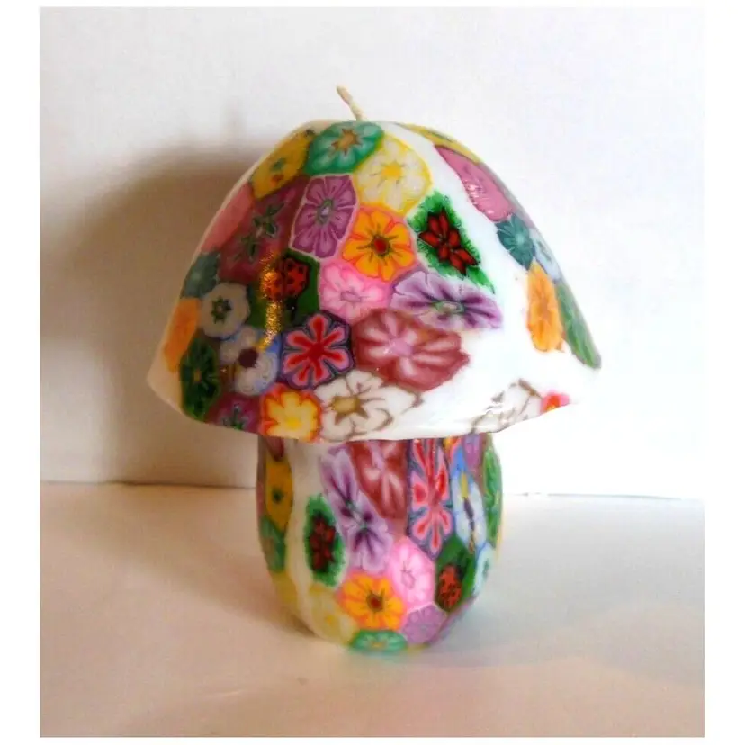 Mushroom Candle - Millefiori Candle, Mushroom! New! Hand Crafted Figural Candle, Vintage