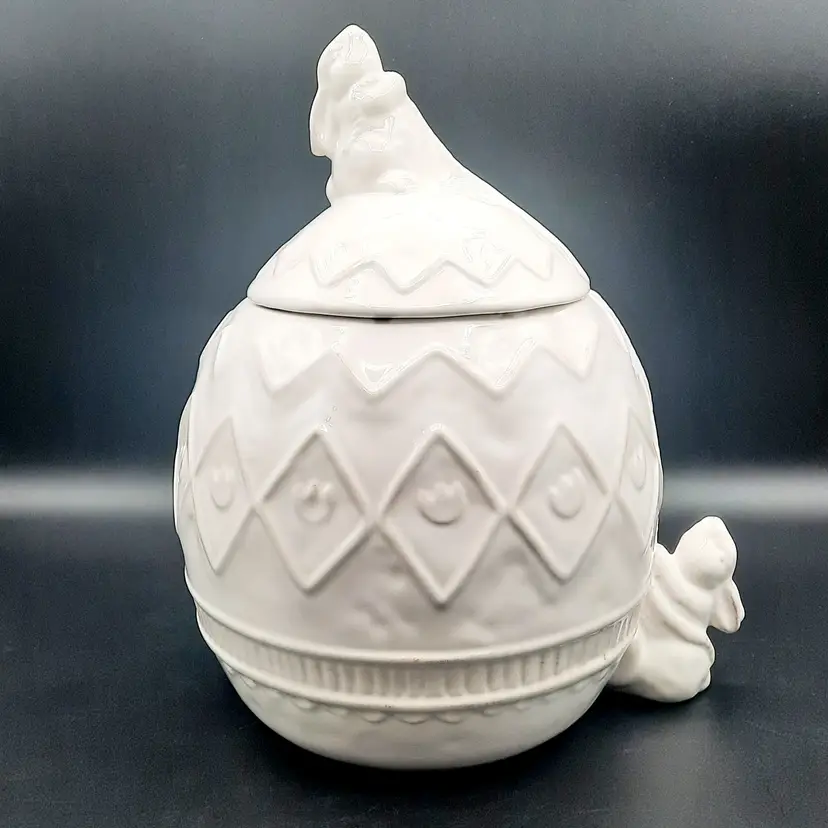 Pier 1 Bunny Rabbit Cookie Jar "White Bunny" Bunny Pulling Bunny with Rope