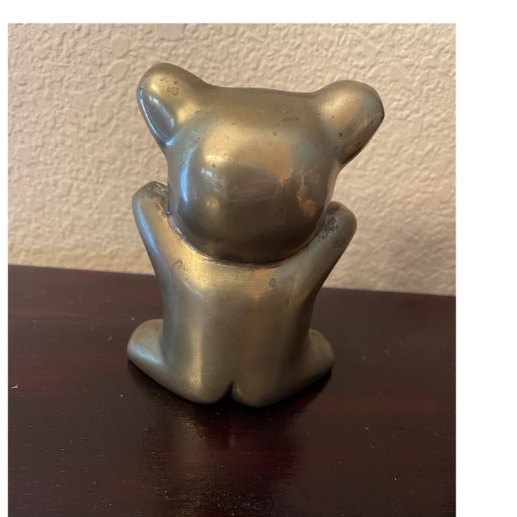 VTG Solid Brass Teddy Bear 4" Figurine Paperweight / Bookend
