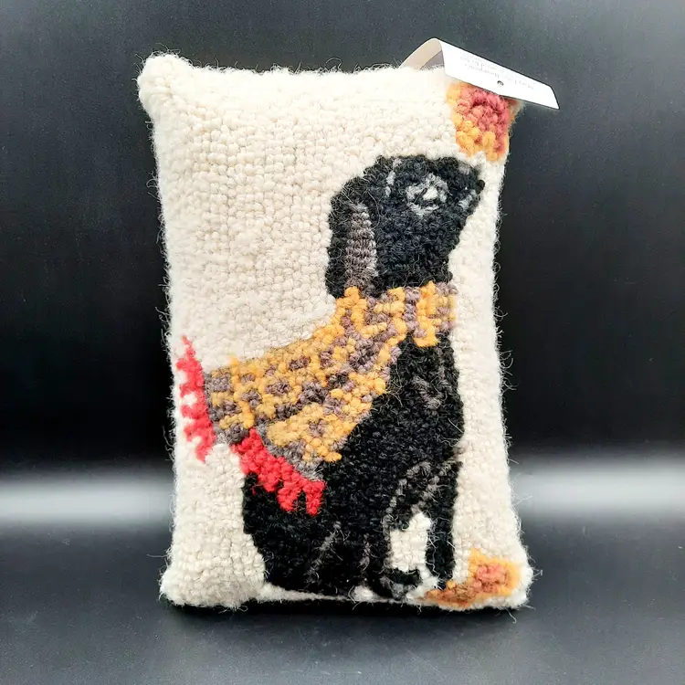 Peking Handicraft Mary Lake Thompson Hooked Pillow Lucy Dog Black Dog w/Scarf