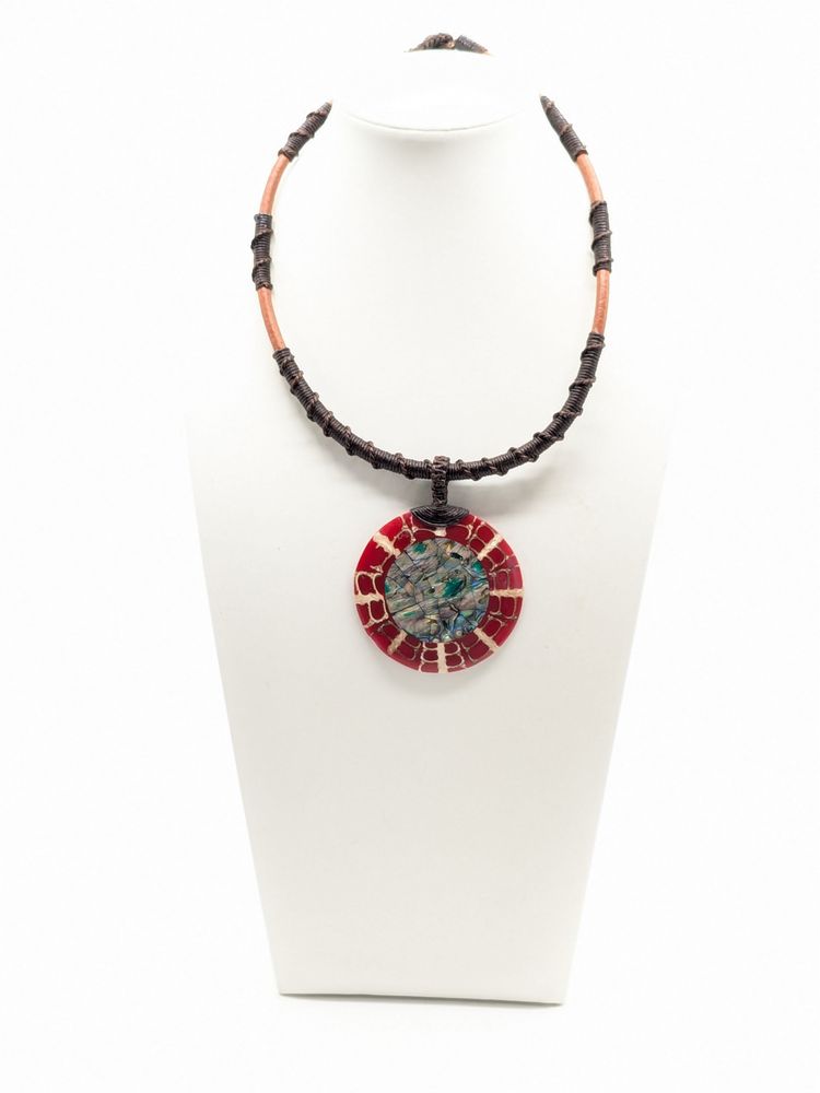 Abalone Shell Pendant Corded Necklace Beachy Jewelry