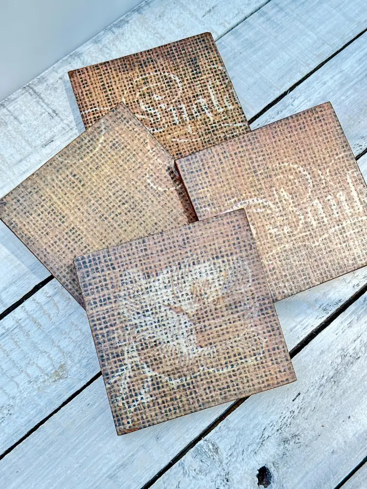 #21 Decoupaged Burlap Coasters